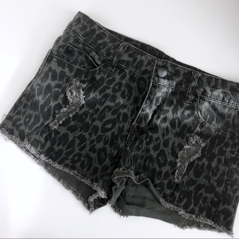 Forever 21 Animal Print Distressed Mid Rise Shorts